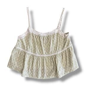 Lalavon Embroidered Sage‎ Green Lace Trim Peplum Tank Top Size Large